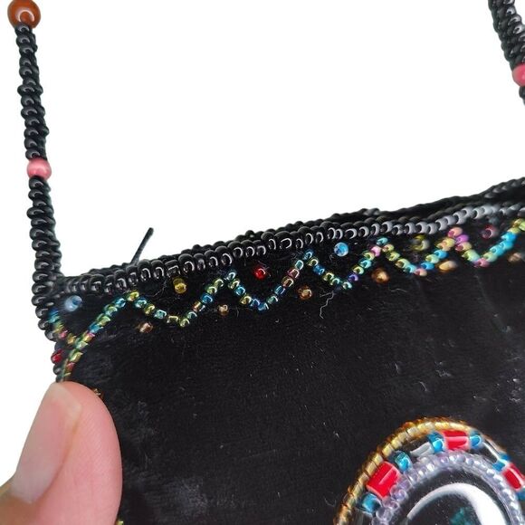 Vintage Velvet Amulet Front Beaded Boho Cross Body Medicine Coin Bag - Picture 2 of 9
